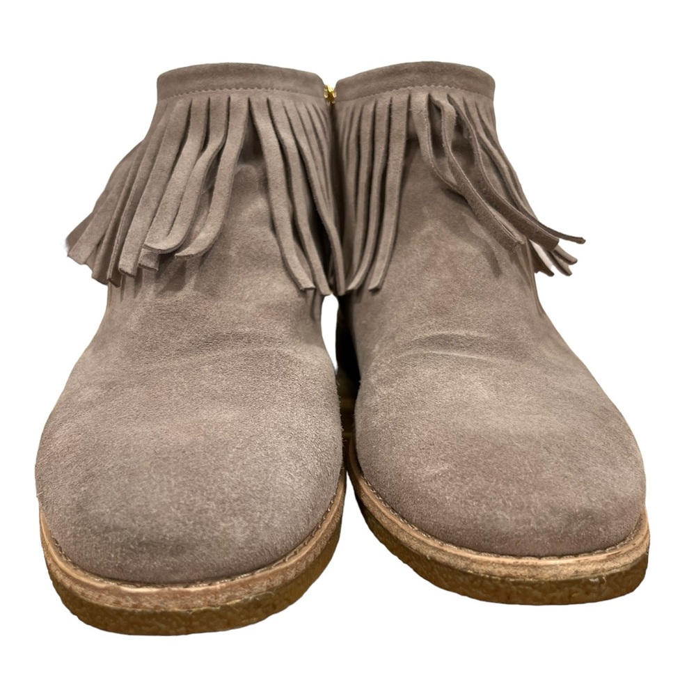 Kate Spade Fringe Suede Ankle Boots Taupe Boho Western Festival 7.5 - Picture 3 of 11